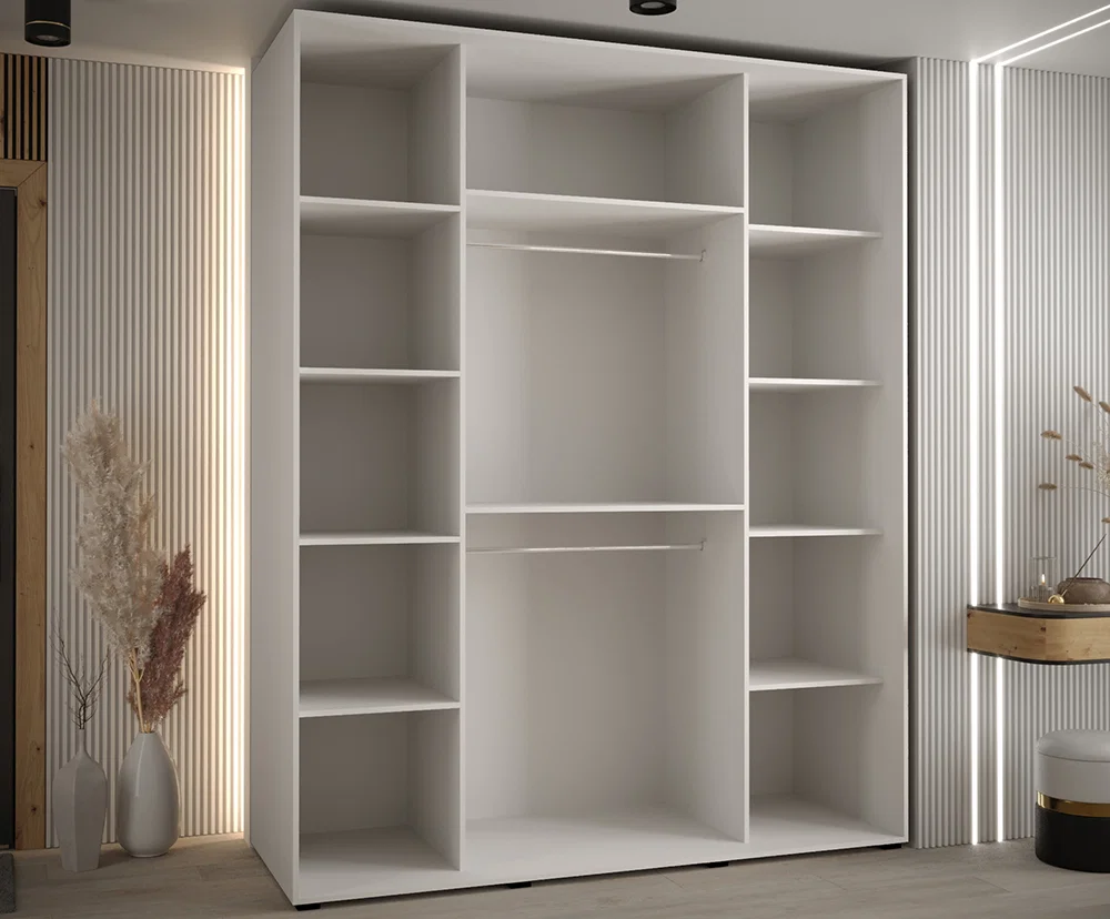 Šatníková skriňa s posuvnými dverami a zrkadlom DAVOS 5, 190cm | Biela / DUB Artisan / strieborné