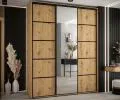 Šatníková skriňa s posuvnými dverami a zrkadlom DAVOS 5, 200cm | DUB Artisan / čierne pojazdy