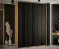 Šatníková skriňa s posuvnými dverami DAVOS 6, 180cm | DUB Artisan / čierna / čierne pojazdy