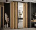 Šatníková skriňa s posuvnými dverami a zrkadlom DAVOS 7, 160cm | DUB Artisan / čierne pojazdy