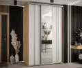 Šatníková skriňa s posuvnými dverami a zrkadlom DAVOS 7, 160cm | DUB Artisan / biela / strieborné