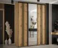 Šatníková skriňa s posuvnými dverami a zrkadlom DAVOS 7, 180cm | DUB Artisan / čierne pojazdy