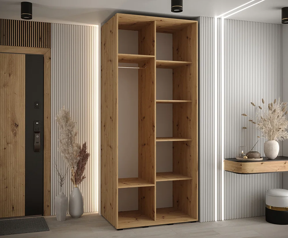Šatníková skriňa s posuvnými dverami DAVOS 8, 120cm | DUB Artisan / čierne pojazdy