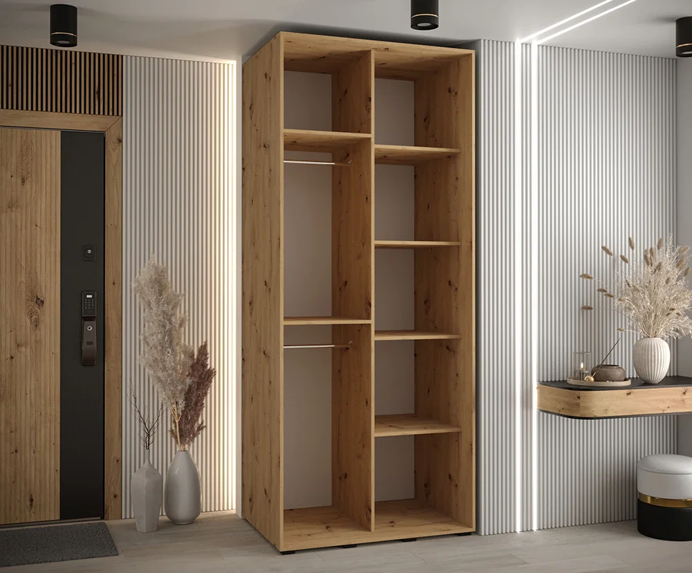 Šatníková skriňa s posuvnými dverami DAVOS 8, 120cm | DUB Artisan / čierne pojazdy