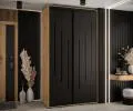 Šatníková skriňa s posuvnými dverami DAVOS 8, 140cm | DUB Artisan / čierna / čierne pojazdy