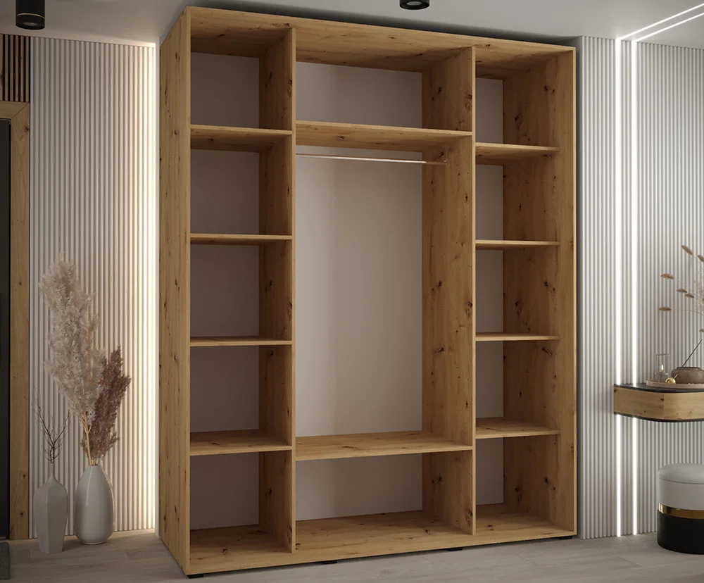 Šatníková skriňa s posuvnými dverami DAVOS 8, 190cm | DUB Artisan / čierne pojazdy