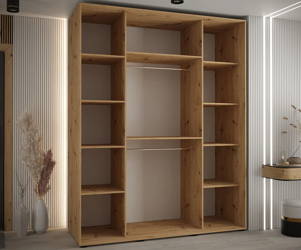 Šatníková skriňa s posuvnými dverami DAVOS 8, 190cm | DUB Artisan / čierne pojazdy
