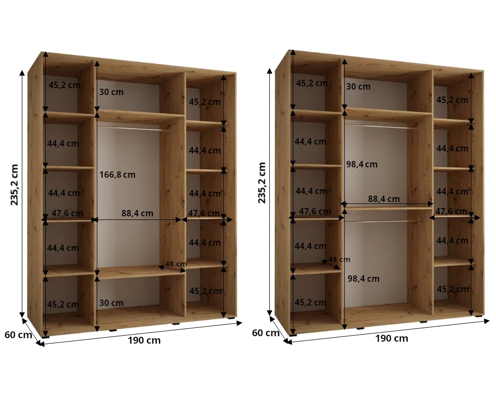 Šatníková skriňa s posuvnými dverami DAVOS 8, 190cm | DUB Artisan / čierne pojazdy