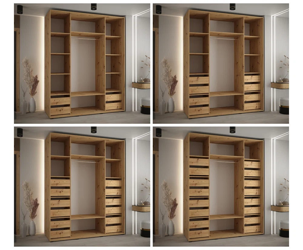 Šatníková skriňa s posuvnými dverami DAVOS 8, 190cm | DUB Artisan / čierne pojazdy
