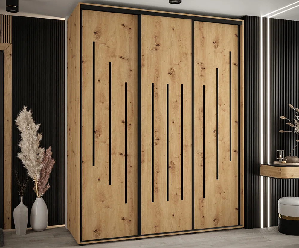 Šatníková skriňa s posuvnými dverami DAVOS 8, 190cm | DUB Artisan / čierne pojazdy