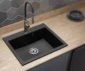 Granitový drez ELITE čierny s textúrou žuly + sifón chróm 60 x 50 x 21cm