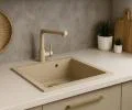 Granitový drez ELITE béžový + zlatý sifón 60 x 50 x 21cm