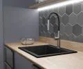 Granitový drez ELITE čierny s textúrou žuly + čierny sifón 60 x 50 x 21cm
