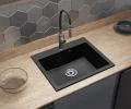 Granitový drez ELITE čierny s textúrou žuly + sifón chróm 70 x 50 x 21 cm