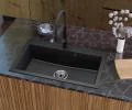 Granitový drez ELITE čierny + sifón chróm 80 x 50 x 21 cm