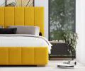 Čalúnená posteľ AUSTIN 140x200cm Žltá Paris s úložným priestorom kovový rošt