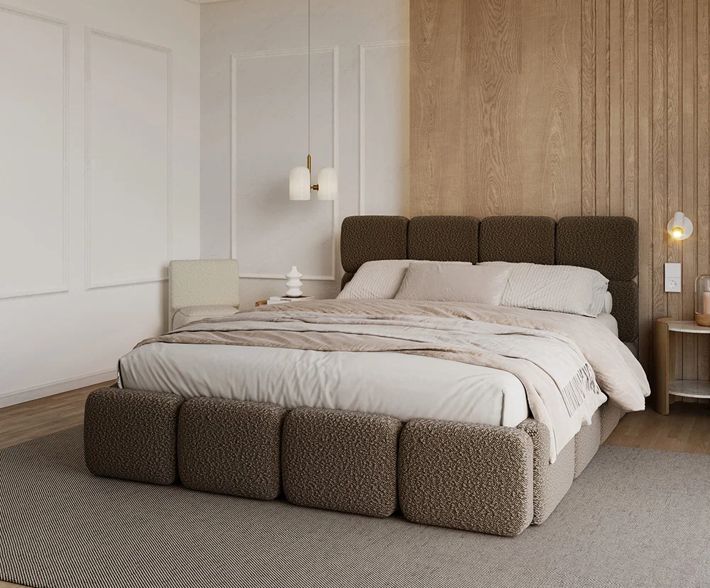 Čalúnená posteľ DELICATO 180x200 cm Hnedá Boucle s úložným priestorom kovový rošt