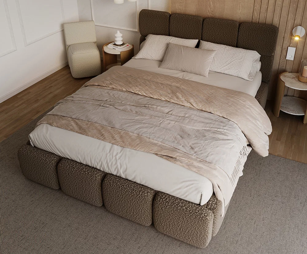 Čalúnená posteľ DELICATO 180x200 cm Hnedá Boucle s úložným priestorom kovový rošt