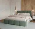 Čalúnená posteľ DELICATO 140x200 cm Tyrkysová Boucle s úložným priestorom kovový rošt