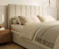 Čalúnená posteľ AUSTIN 90x200cm Béžová Boucle s úložným priestorom kovový rošt