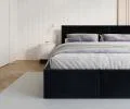 Čalúnená posteľ FRESIA 90x200cm Tmavo modrá Paris s úložným priestorom kovový rošt