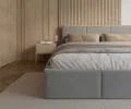 Čalúnená posteľ FRESIA 90x200cm Svetlo sivá Paris s úložným priestorom kovový rošt