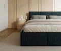 Čalúnená posteľ FRESIA 180x200cm Tmavo modrá Ottawa s úložným priestorom kovový rošt