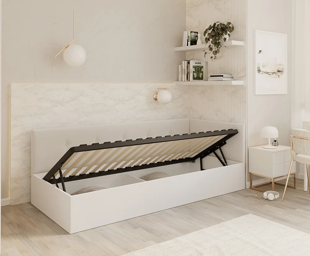 Posteľ EDDY 2 pre deti a mládež biela TRINITY 100x200 kovový zdvižný rošt