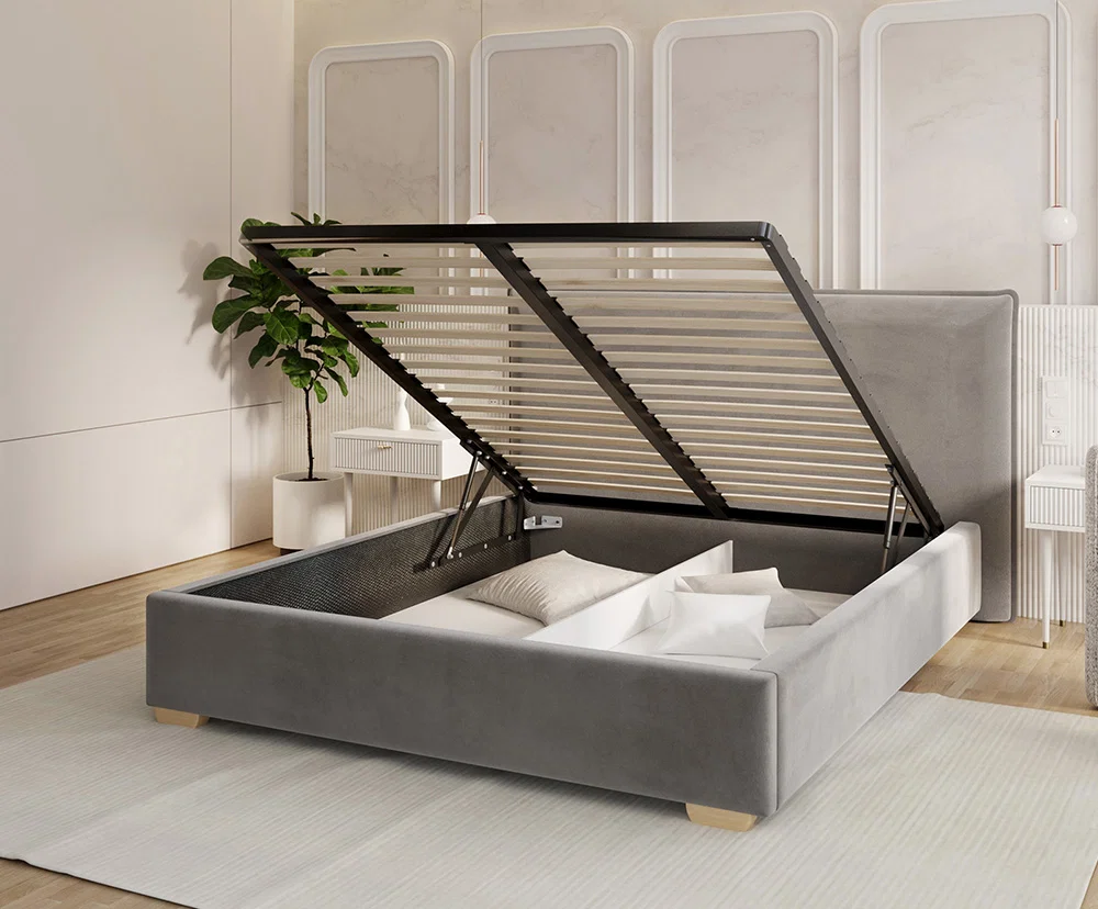 Čalúnená posteľ PERFETTO 140x200 s kovovým zdvižným roštom SIVÁ PARIS