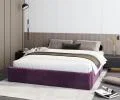 Čalúnená posteľ ORLANDO 160x200 Tmavo fialová PARIS s úložným priestorom kovový rošt