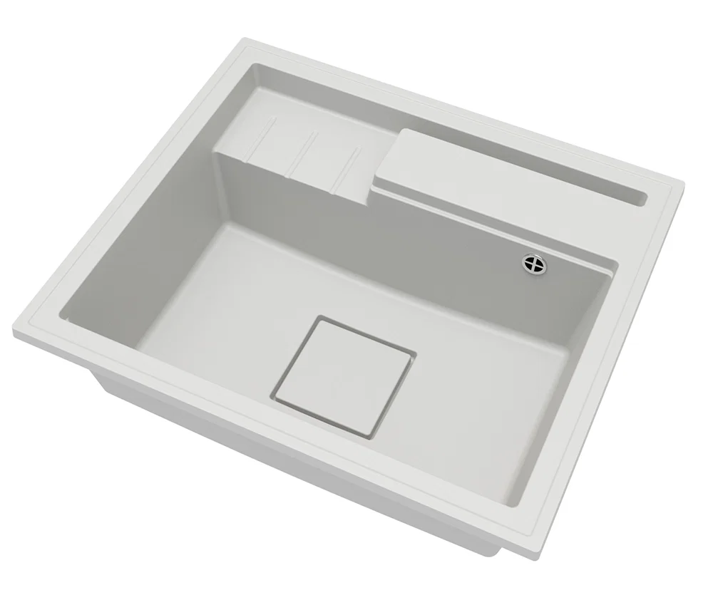 Granitový drez ELITE 6052 BIELY + čierny sifon 60 x 52 x 21,5 cm
