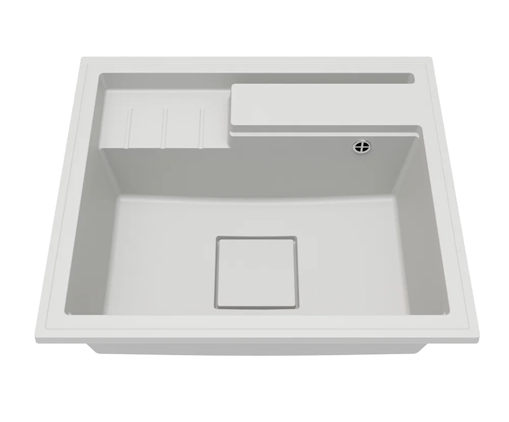 Granitový drez ELITE 6052 BIELY + čierny sifon 60 x 52 x 21,5 cm