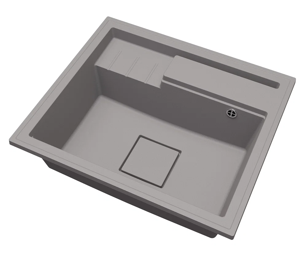 Granitový drez ELITE 6052 SIVÝ + čierny sifon 60 x 52 x 21,5 cm