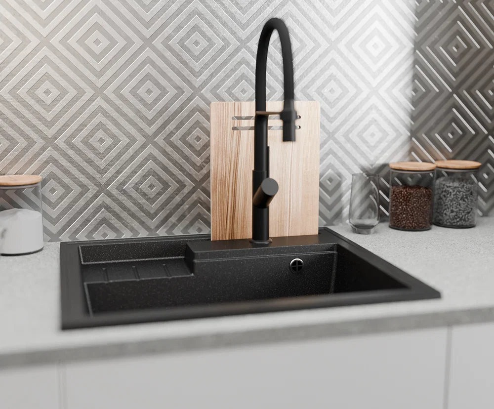 Granitový drez ELITE 6052 SIVÝ + čierny sifon 60 x 52 x 21,5 cm