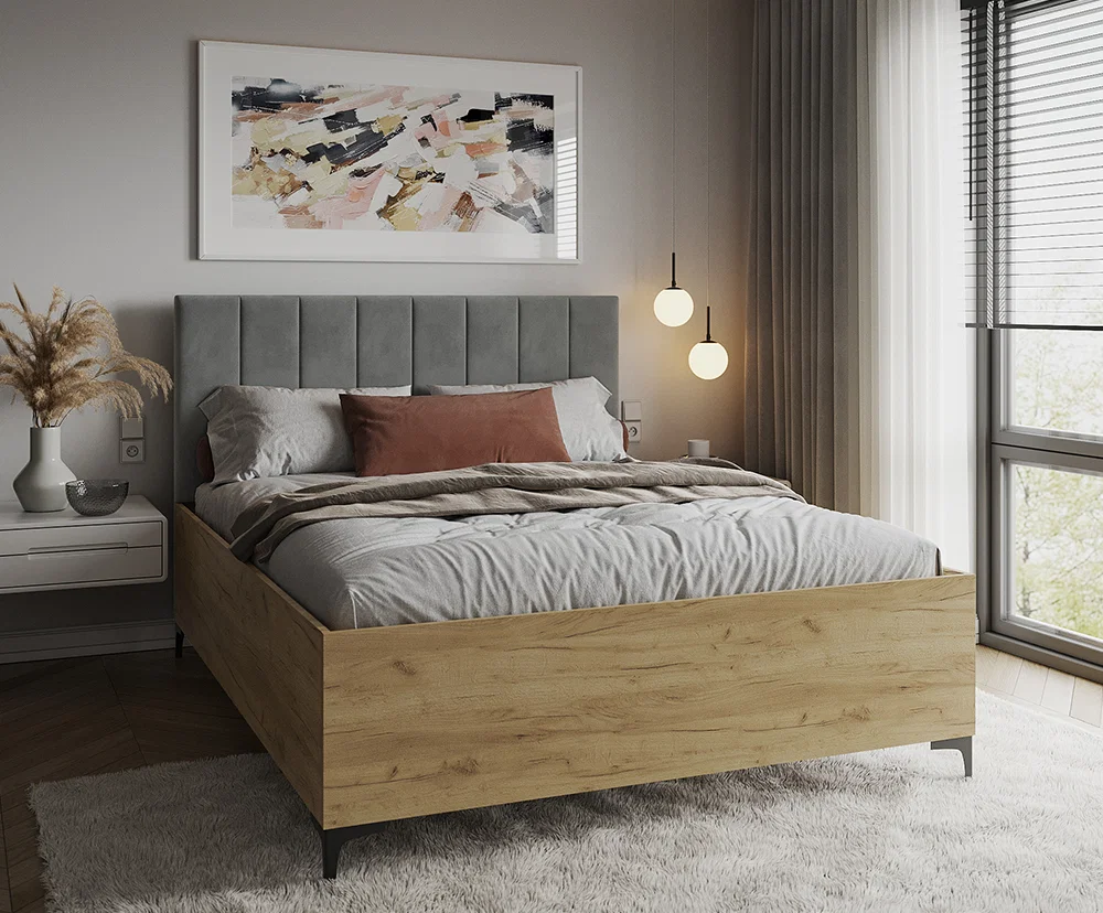 Posteľ SIERRA 90×200 s kovovým zdvíhacím roštom TRINITY Dub Craft – Sivá