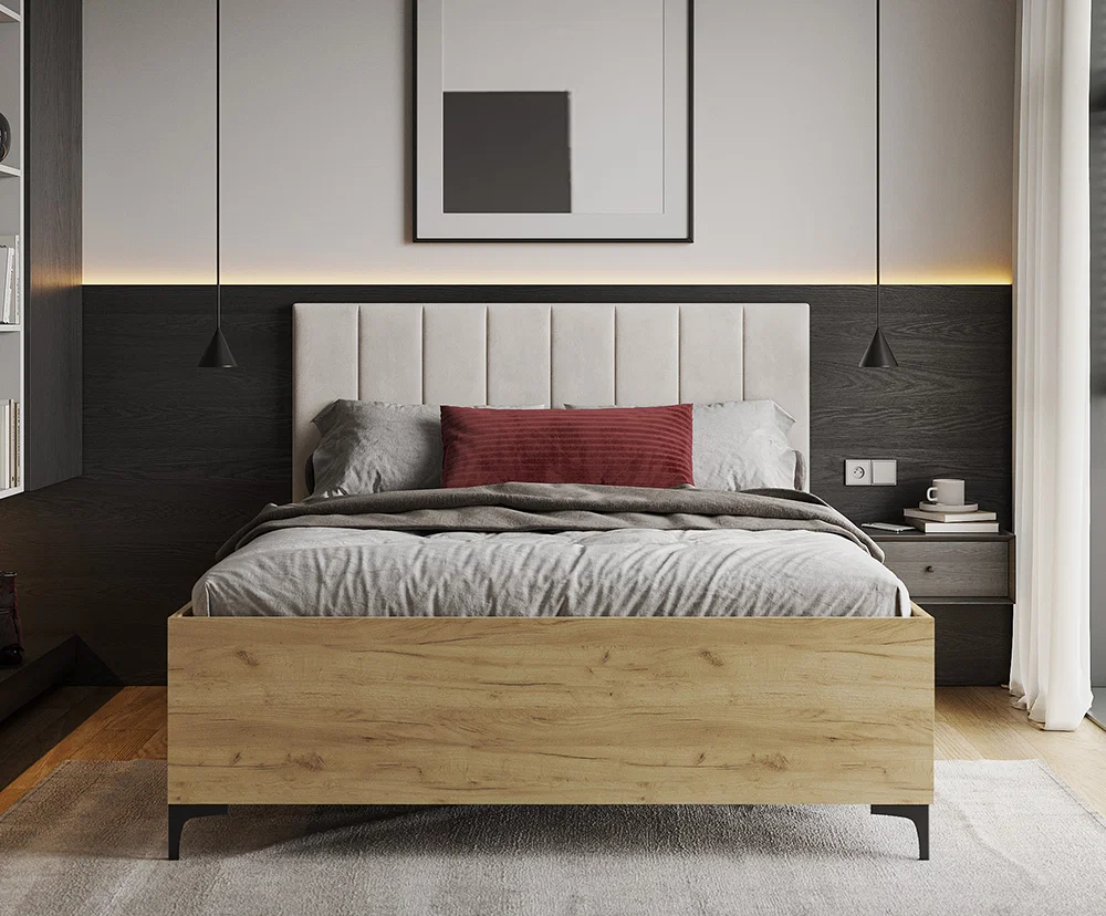 Posteľ SIERRA 120×200 s kovovým zdvíhacím roštom TRINITY Dub Craft - Biela