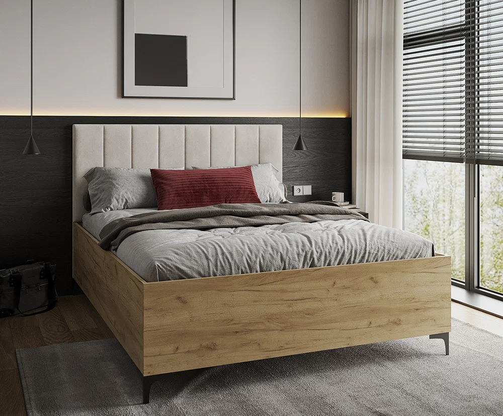 Posteľ SIERRA 140×200 s kovovým zdvíhacím roštom TRINITY Dub Craft - Biela