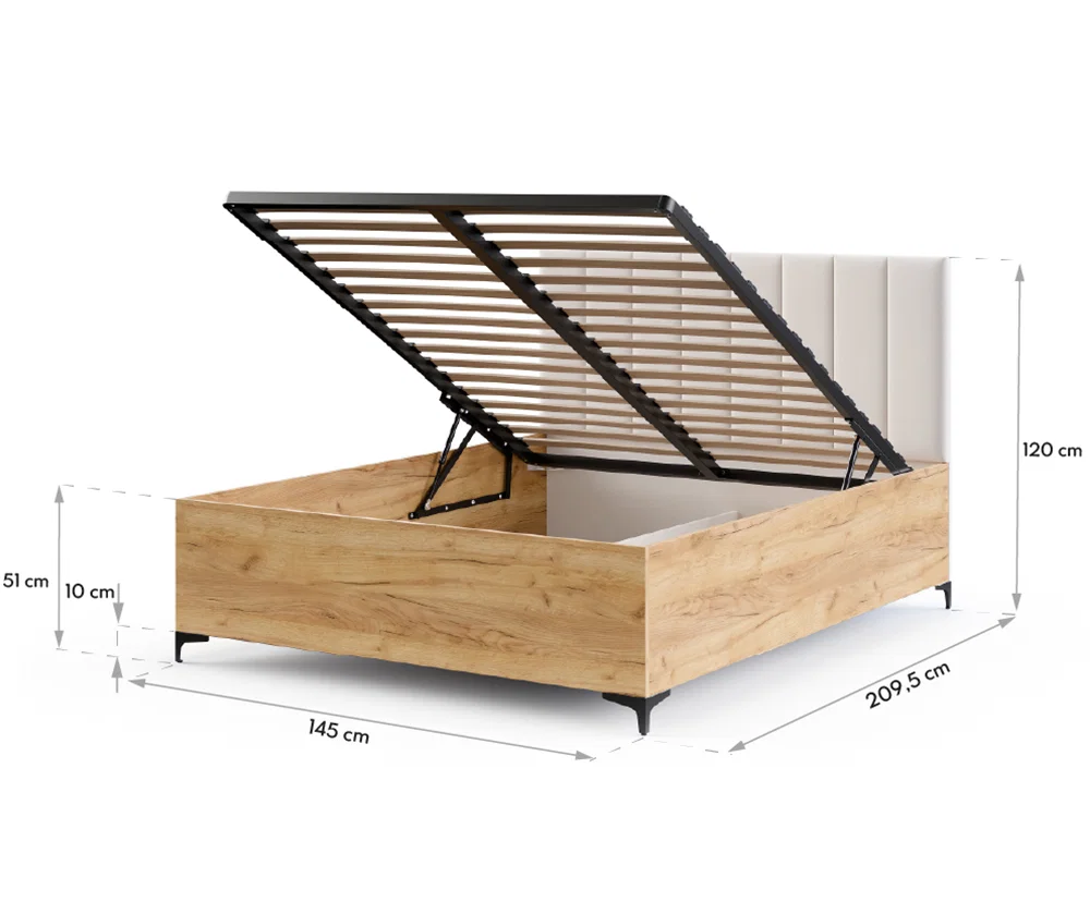 Posteľ SIERRA 140×200 s kovovým zdvíhacím roštom TRINITY Dub Craft - Biela