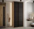 Šatníková skriňa s posuvnými dverami DAVOS 4, 100x235x45 cm DUB Artisan / čierna / čierne pojazdy