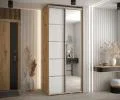Šatníková skriňa DAVOS 5 posuvné dvere a zrkadlo, 100×235×45, DUB Artisan / biela / strieborné
