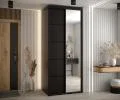 Šatníková skriňa DAVOS 5 posuvné dvere a zrkadlo, 100×235×45, Čierna / čierne pojazdy