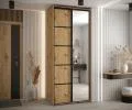 Šatníková skriňa DAVOS 5 posuvné dvere a zrkadlo, 120×235×45, DUB Artisan / čierne pojazdy
