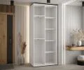 Šatníková skriňa DAVOS 5 posuvné dvere a zrkadlo, 120×235×45, Biela / strieborné pojazdy