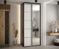 Šatníková skriňa DAVOS 5 posuvné dvere a zrkadlo, 120×235×45, Čierna / biela / strieborné pojazdy