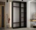 Šatníková skriňa DAVOS 5 posuvné dvere a zrkadlo, 140×235×45, Čierna / čierne pojazdy