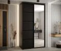 Šatníková skriňa DAVOS 5 posuvné dvere a zrkadlo, 140×235×45, Čierna / čierne pojazdy