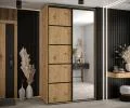Šatníková skriňa DAVOS 5 posuvné dvere a zrkadlo, 140×235×45, DUB Artisan / čierne pojazdy