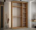Šatníková skriňa DAVOS 5 posuvné dvere a zrkadlo, 150×235×45, DUB Artisan / čierna / čierne pojazdy