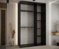Šatníková skriňa DAVOS 5 posuvné dvere a zrkadlo, 150×235×45, Čierna / biela / strieborné pojazdy