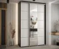 Šatníková skriňa DAVOS 5 posuvné dvere a zrkadlo, 150×235×45, Čierna / biela / strieborné pojazdy